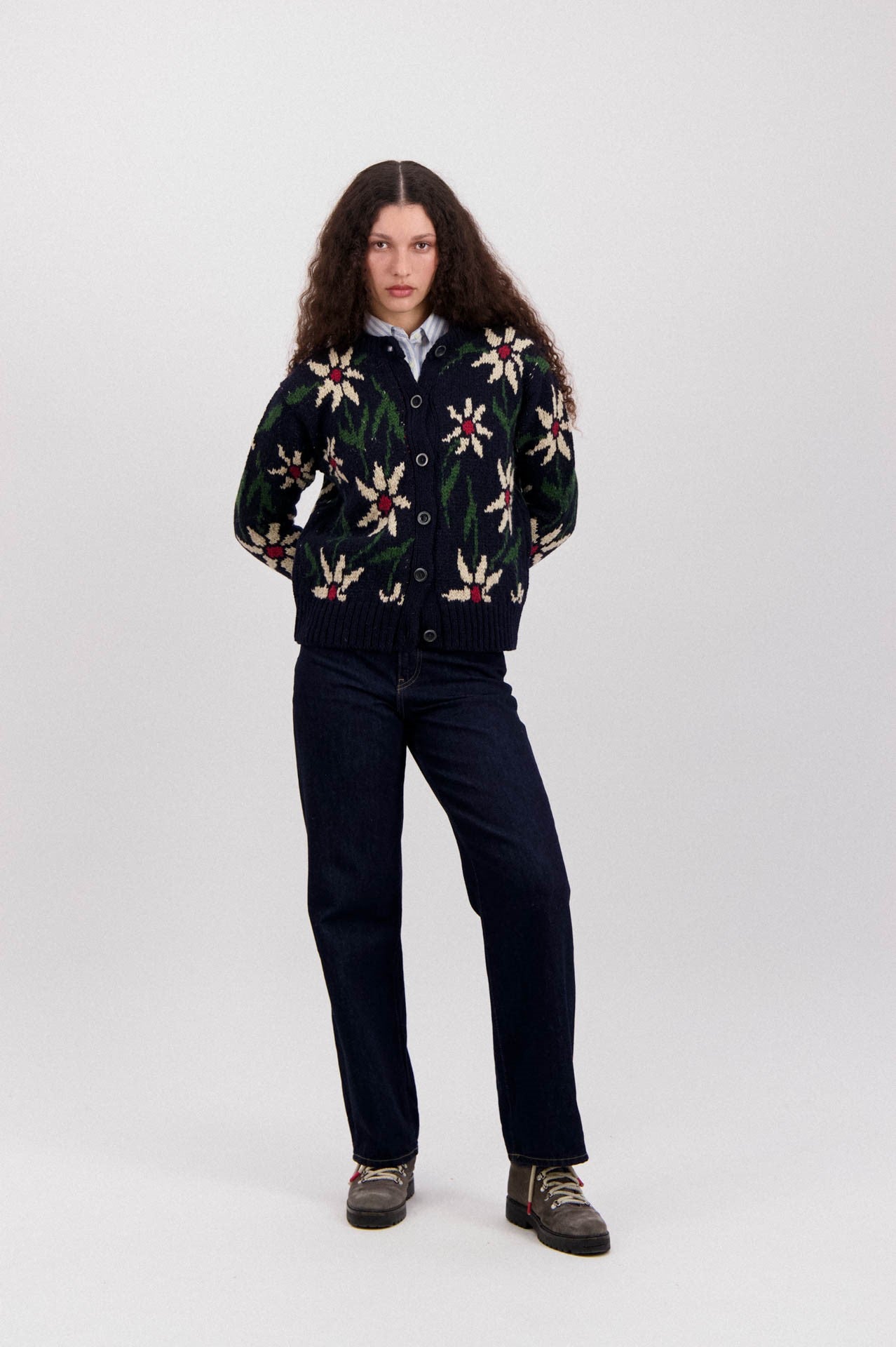 Flower Cardigan - Navy