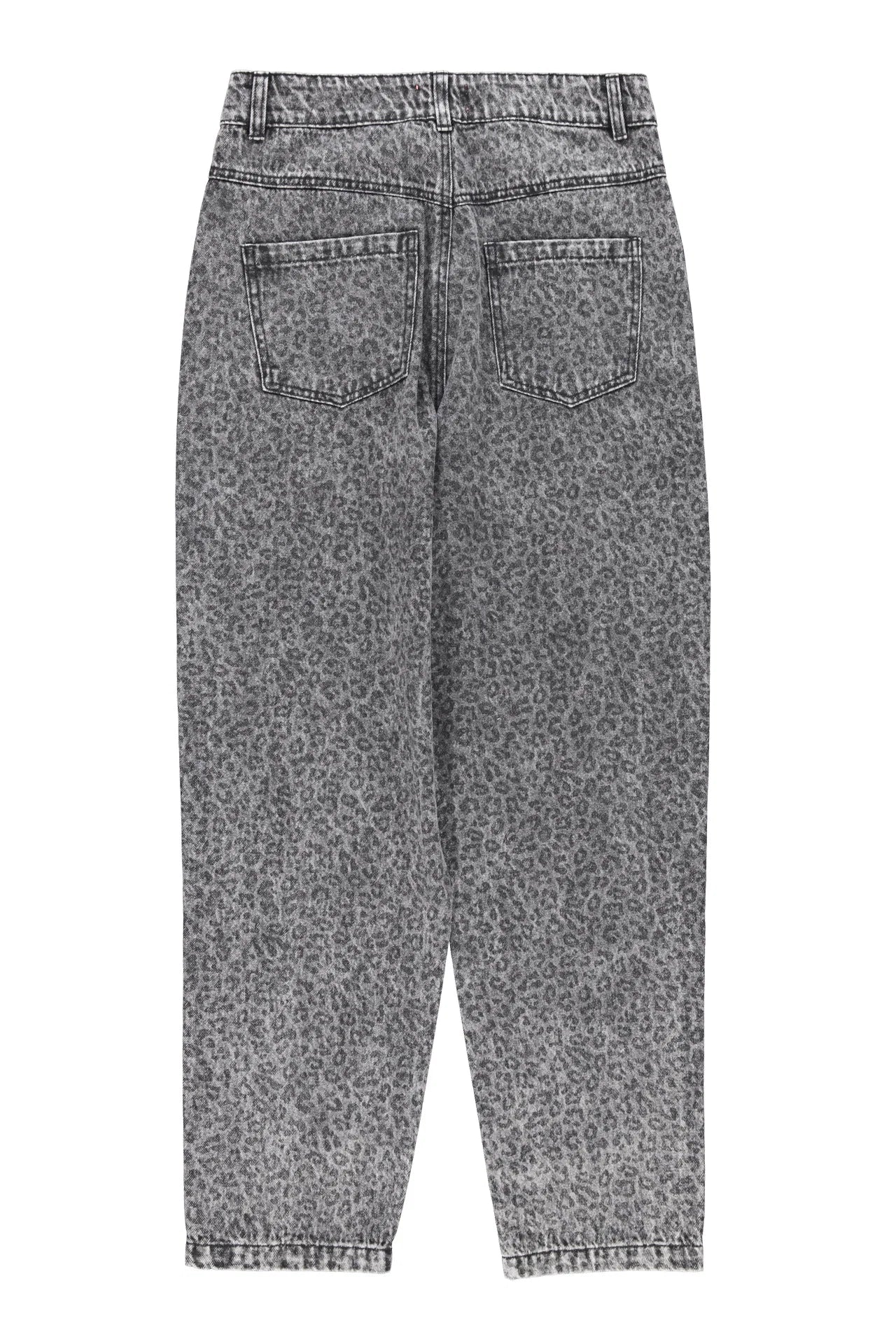 Trousers | Washed black denim w/ animal print