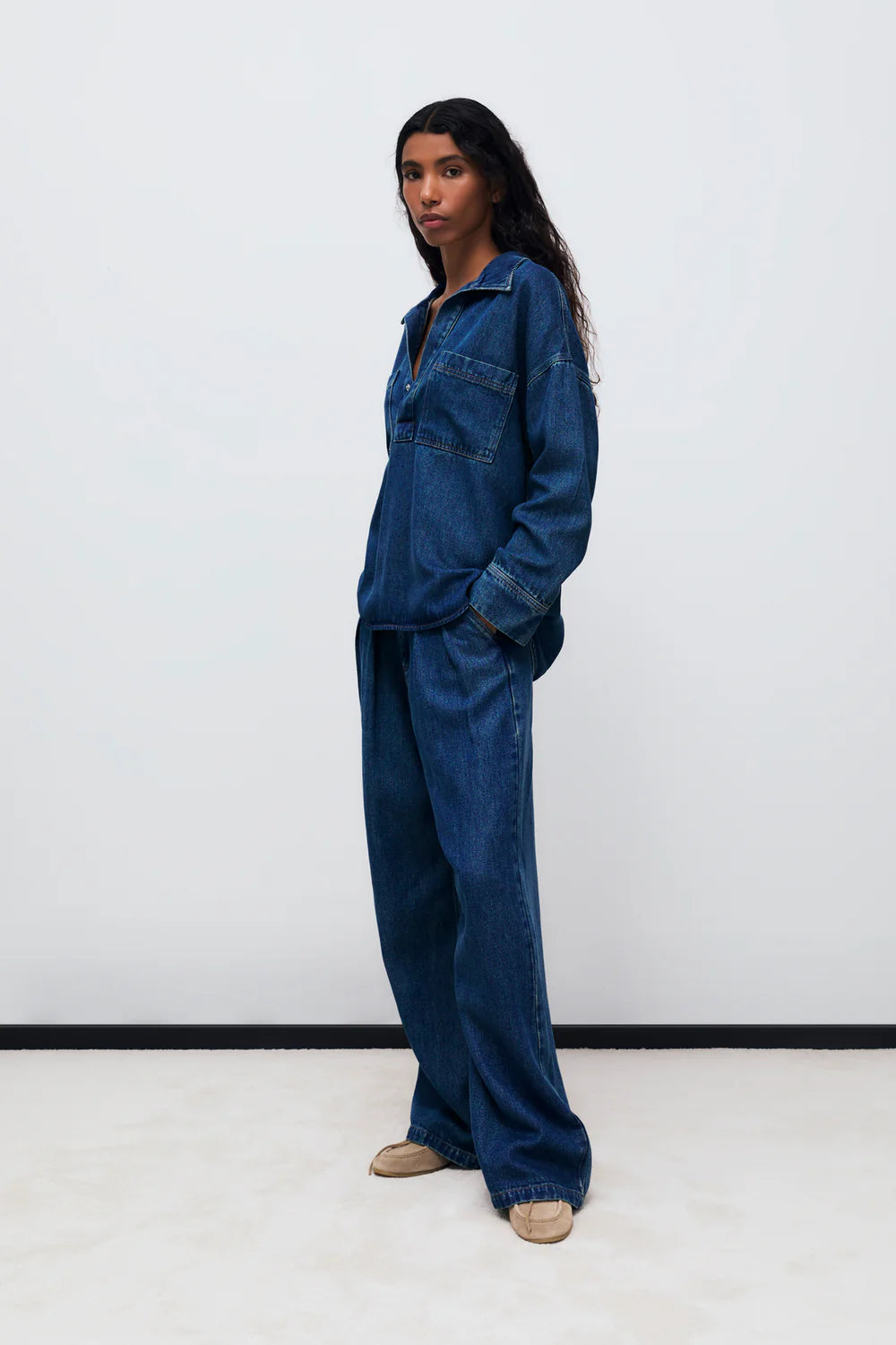 Tencel woman pant blue denim