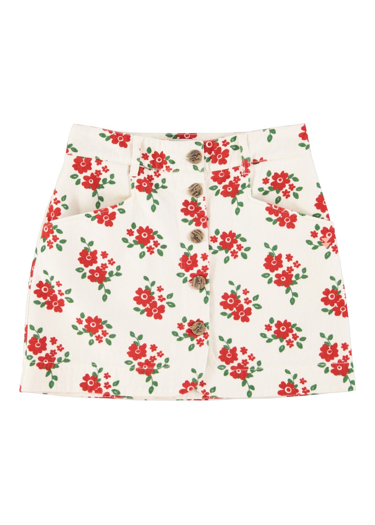Short skirt - Ecru Red Flowers