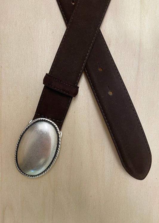 Ceinture daim chocolat boucle plate 94975AS