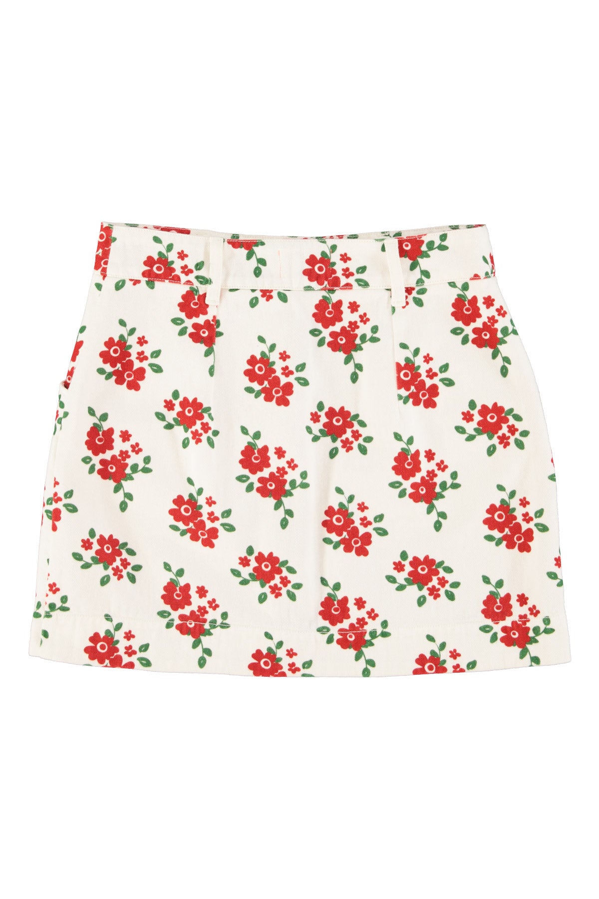 Short skirt - Ecru Red Flowers
