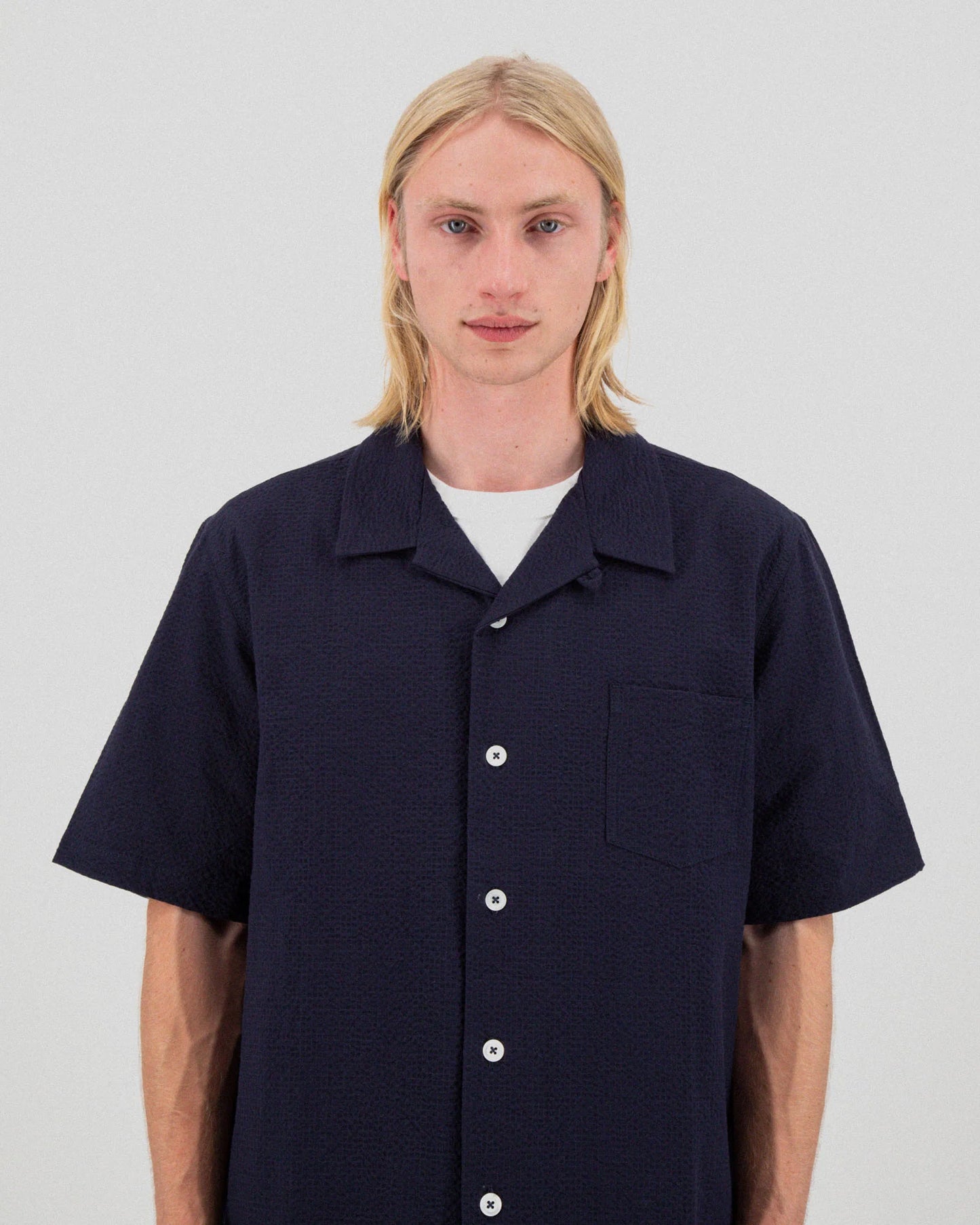 Chemise Cocktail Shirt Seersucker - Navy