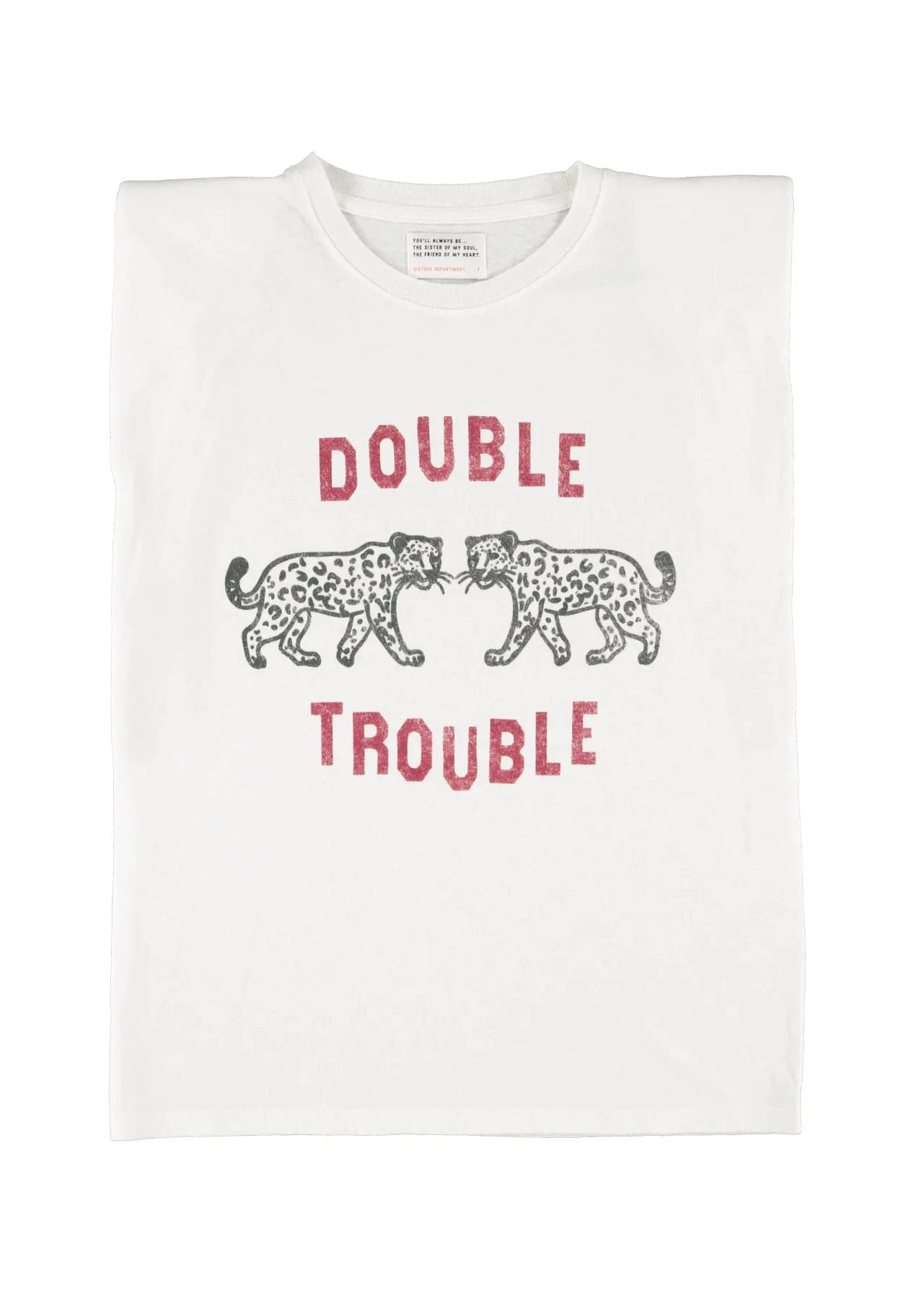 Sleeveless t-shirt w/ shoulder pads Ecru w/ « double trouble » Print