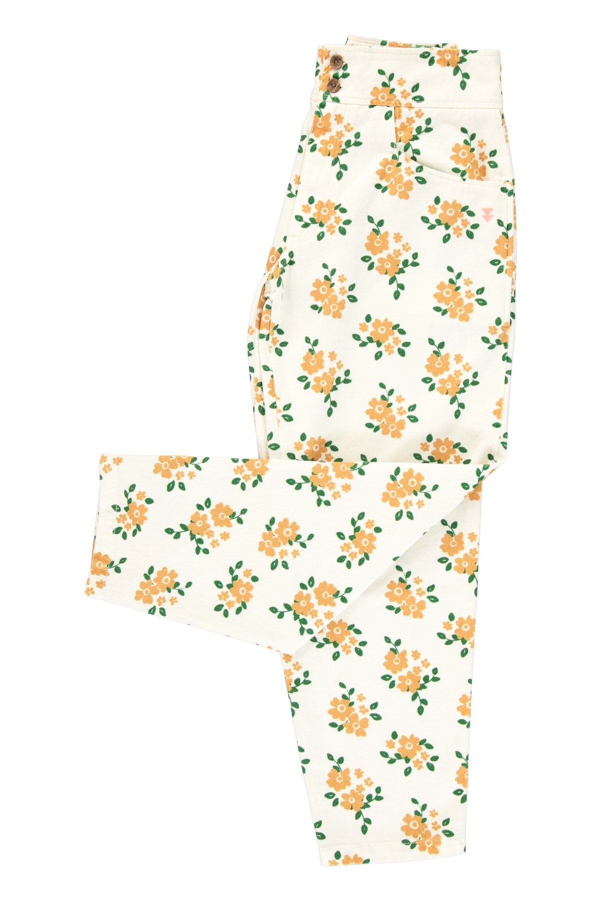 Trousers - Ecru Mustard Flowers