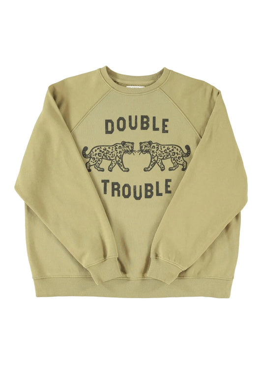 Fitted sweatshirt | Kakhi w/ "double trouble" print