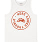 Sleeveless round neck top | Ecru w/ "here comes trouble" print