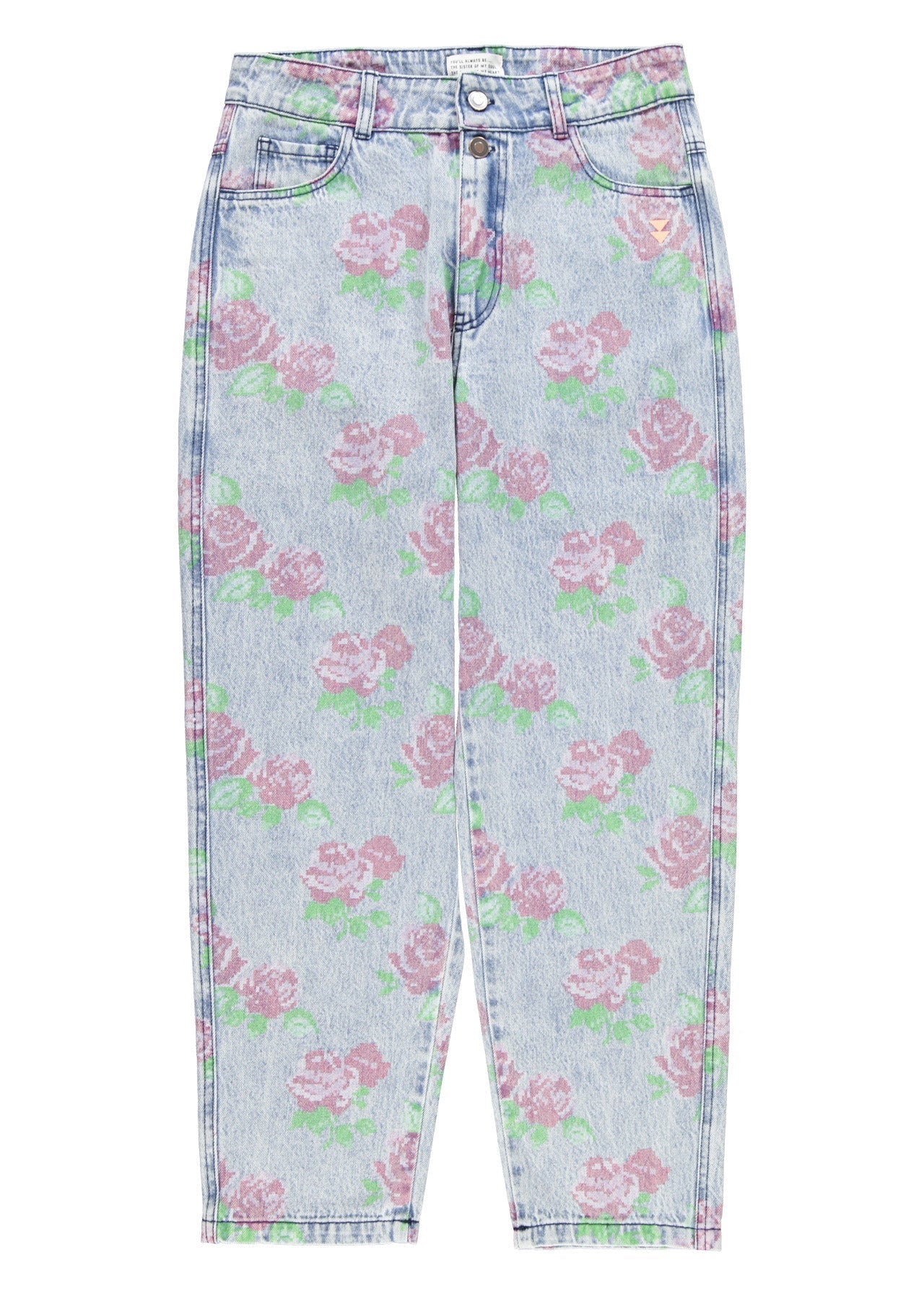 Trousers | Washed blue denim w/ flowers