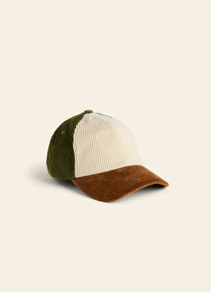 Casquette velours - Camel, écru et vert