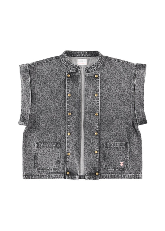 Waistcoat | Washed black denim w/ animal print