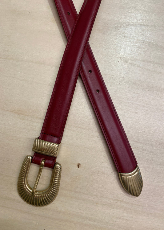 Ceinture cuir bordeaux boucle western 94985BR