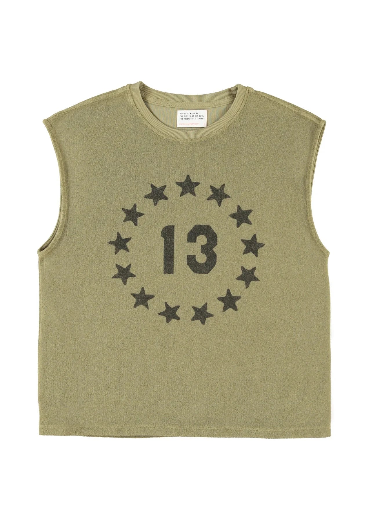 Sleeveless t-shirt w/ round neck | Army green w/ "13" print