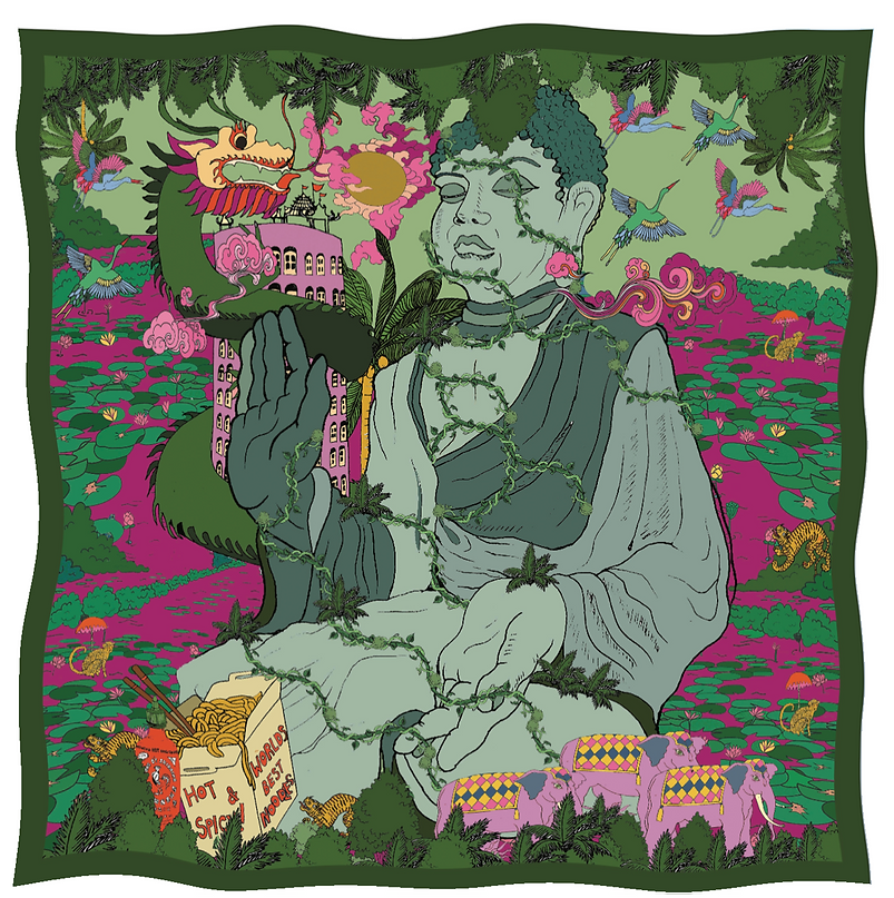 Bandana Noodle Land - Fuchsia