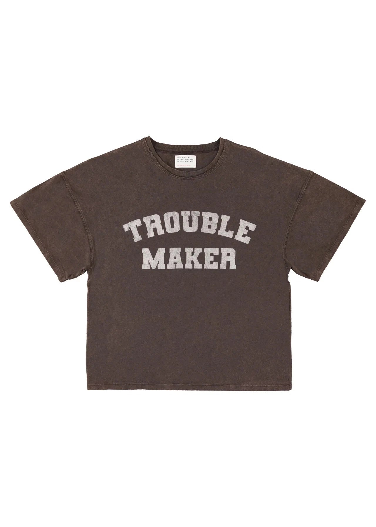 T-shirt w/ short sleeves | Brown w/ "trouble maker" print