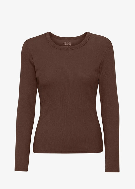 Organic rib ls t-shirt coffee brown