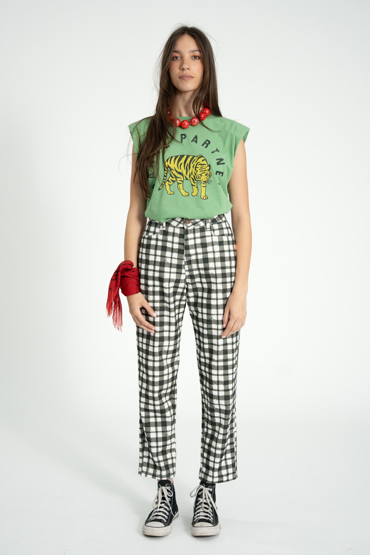 Sleeveless t-shirt shoulder pads - Green leopard