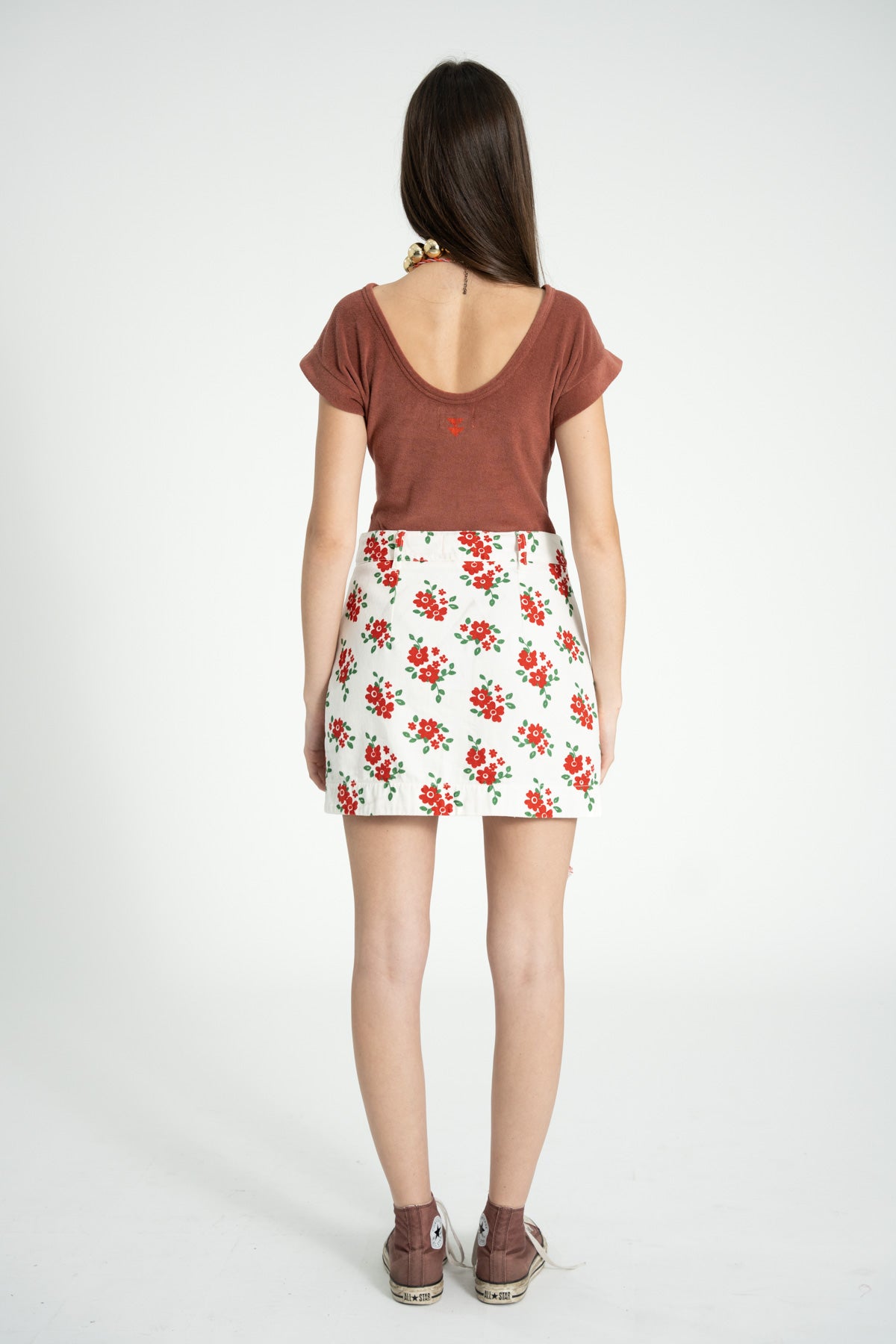 Short skirt - Ecru Red Flowers